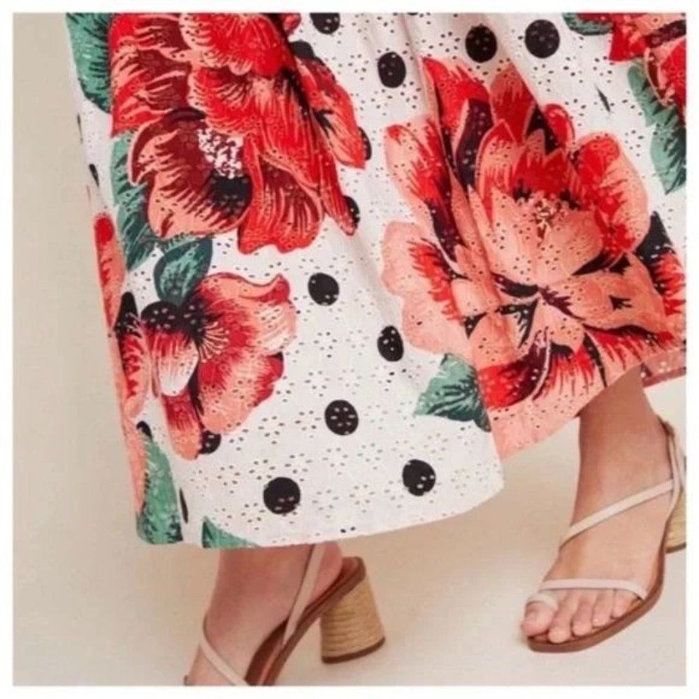 Farm Rio Eyelet Riviera Eyelet Maxi Dress Natural Motif Floral Anthropologie - Picture 5 of 16